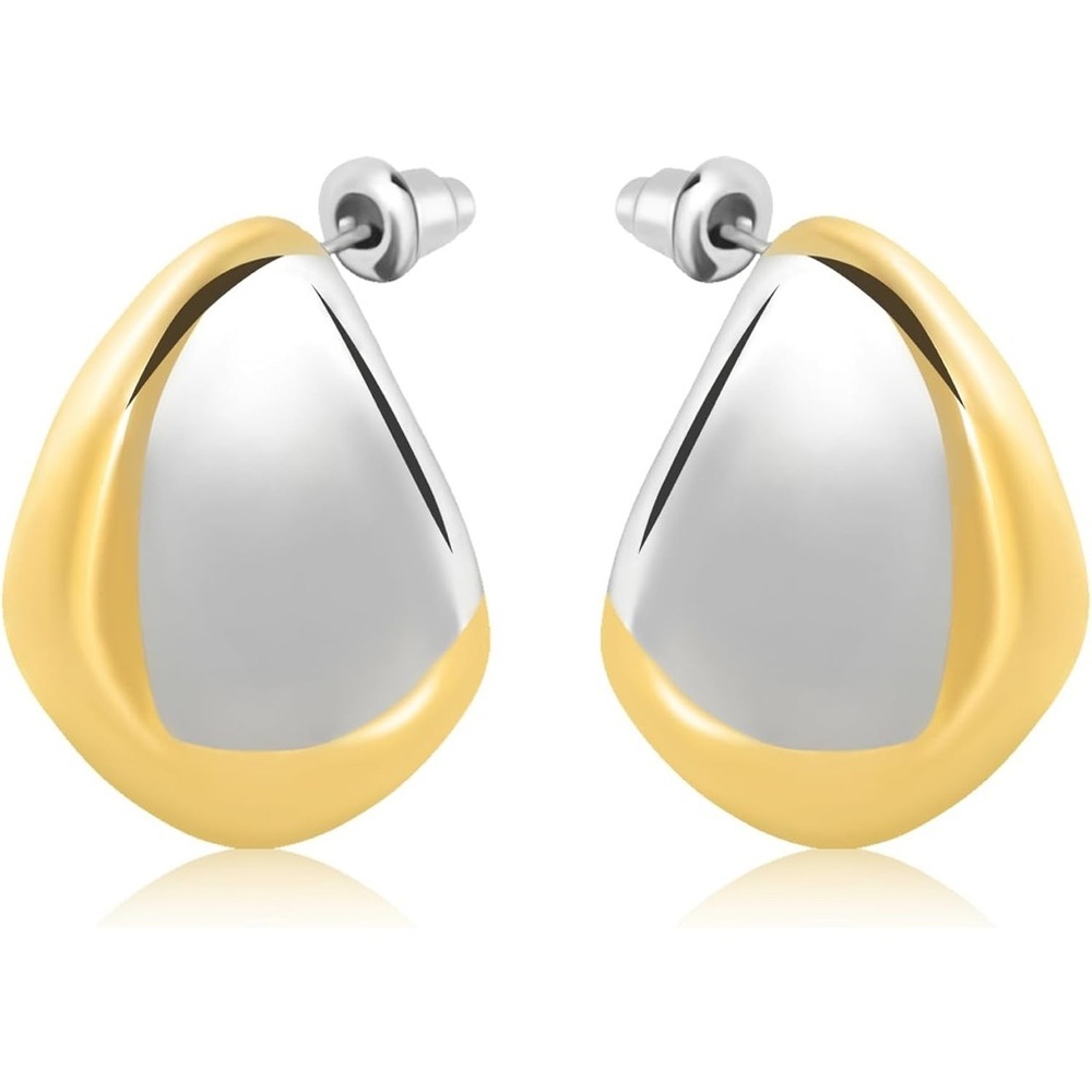 New Two Tone, Teardrop, Gold and Silver,  Mix Material Earrings